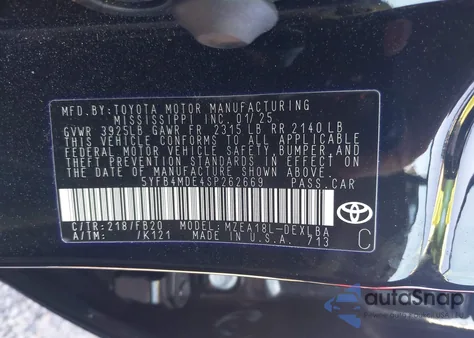 2025 Toyota Corolla Le из США, поврежденный, VIN 5YFB4MDE4SP262669